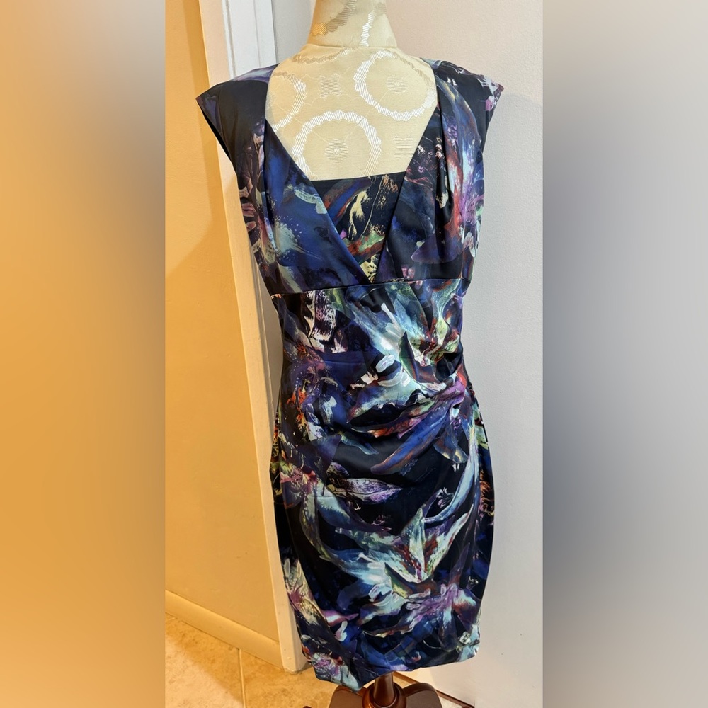 Karen Millen Abstract Multi Colored Cap Sleeve Zip Lined Bodycon Pencil Midi 12